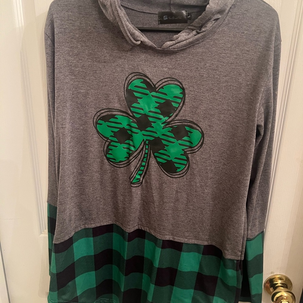 Gray and Green Women's Top with Shamrock Design St. Patrick’s Day Irish